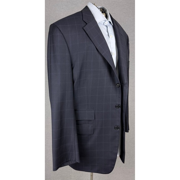 Mercury Other - Mercury Super 120s Wool Blazer Navy Blue Windowpane Bespoke Sport Coat 42L